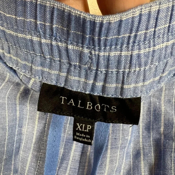 Talbots Cropped Wide Leg Pants Size XL Petite Linen Blend Blue Stripes Vacation - Picture 3 of 8
